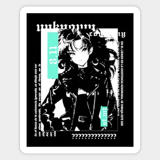 Cute beautiful girl with 90's jacket in black and white anime style | gothic | grunge | dark | alternative clothing Magnet